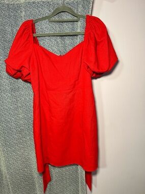 Red Puff-Sleeve Mini Dress - Unbranded